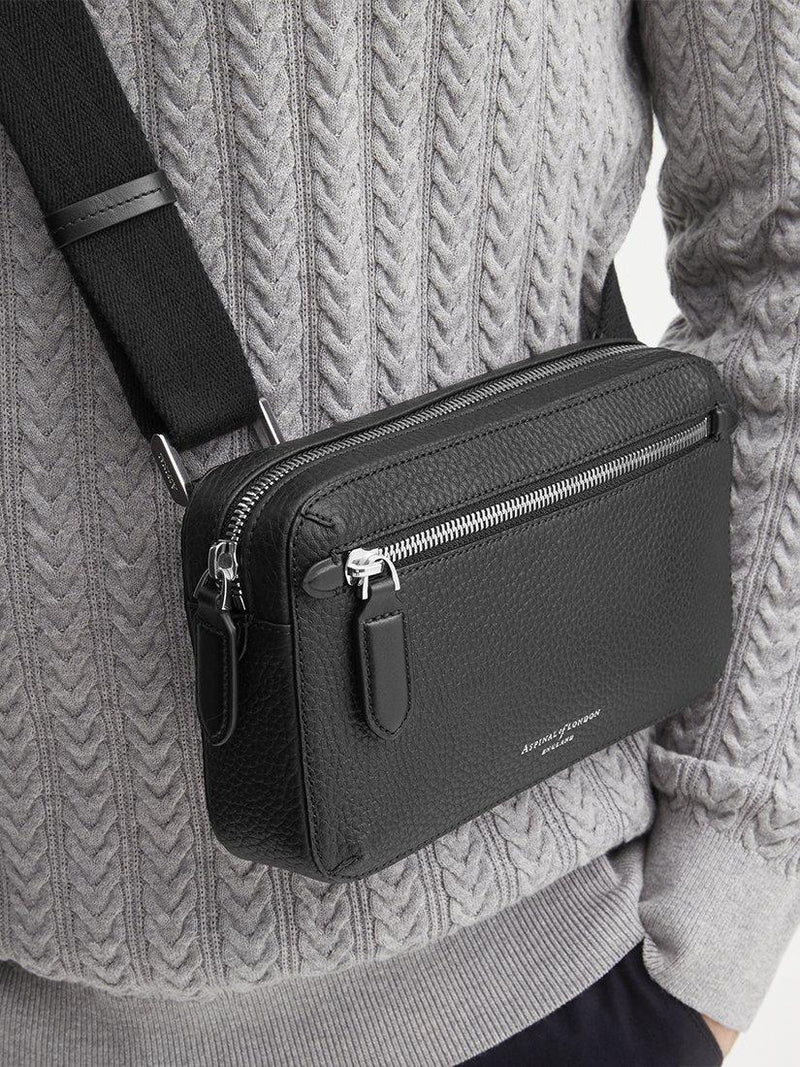 Aspinal of London compact pebble leather cross body bag, black (British brand)