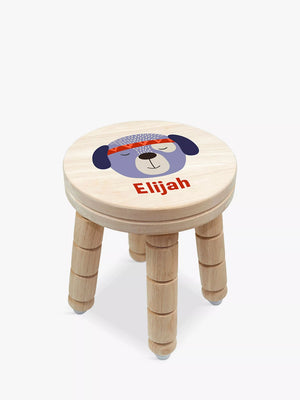 Personalised Cute Puppy Kids Wooden Stool, Natural