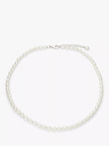 John Lewis Lido Freshwater Pearl Rice Beaded Necklace, Silver- Buy online at McGrocer