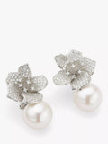 Lido freshwater pearl cubic zirconia drop earrings, silver, British product