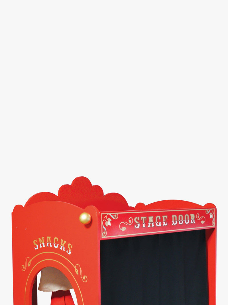 Le Toy Van wooden puppet theatre with stage curtains and scenario windows, UK version