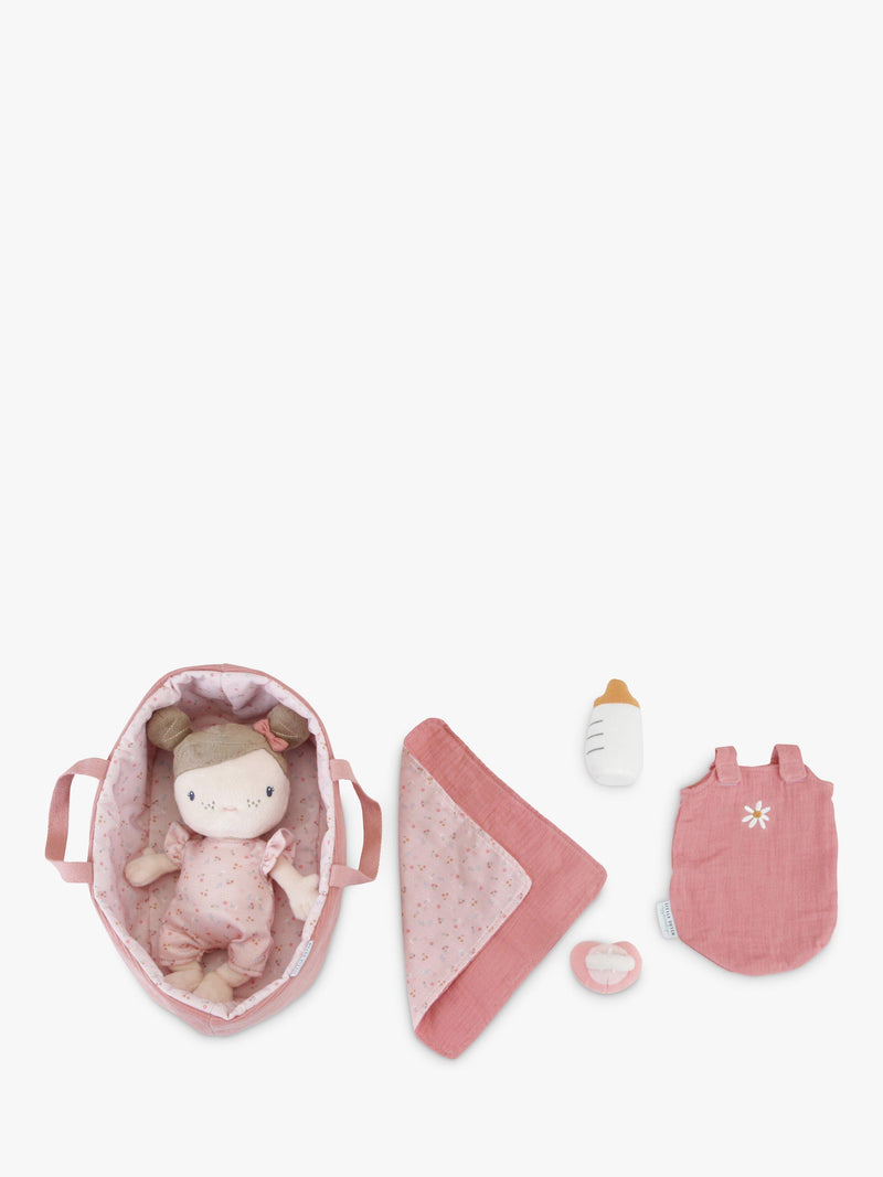 Soft Plush Baby Doll with Feeding Bottle and Travel Basket