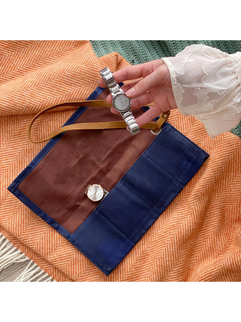 Solesmith personalised waxed canvas watch roll navy, UK version