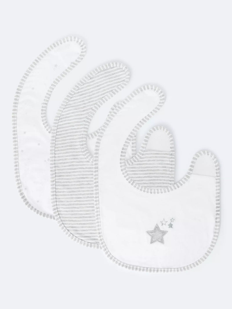 John Lewis baby bib grey star stripe pack of 3, UK version