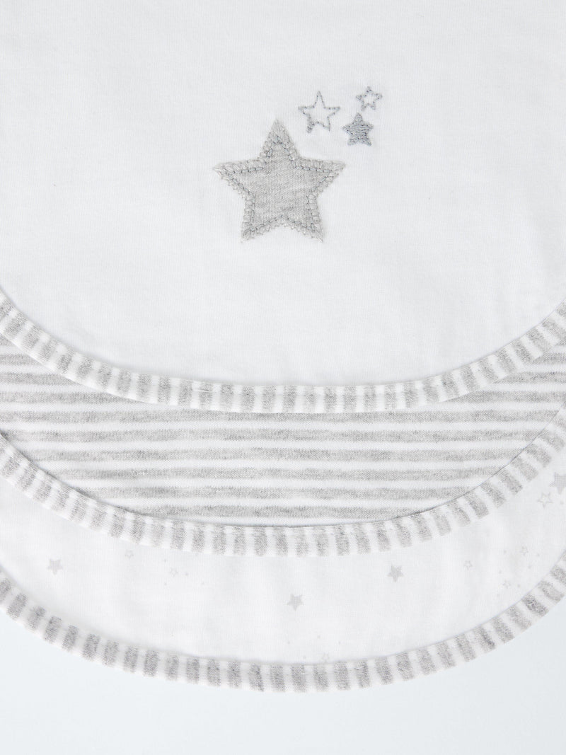 John Lewis baby bib grey star stripe pack of 3, UK version