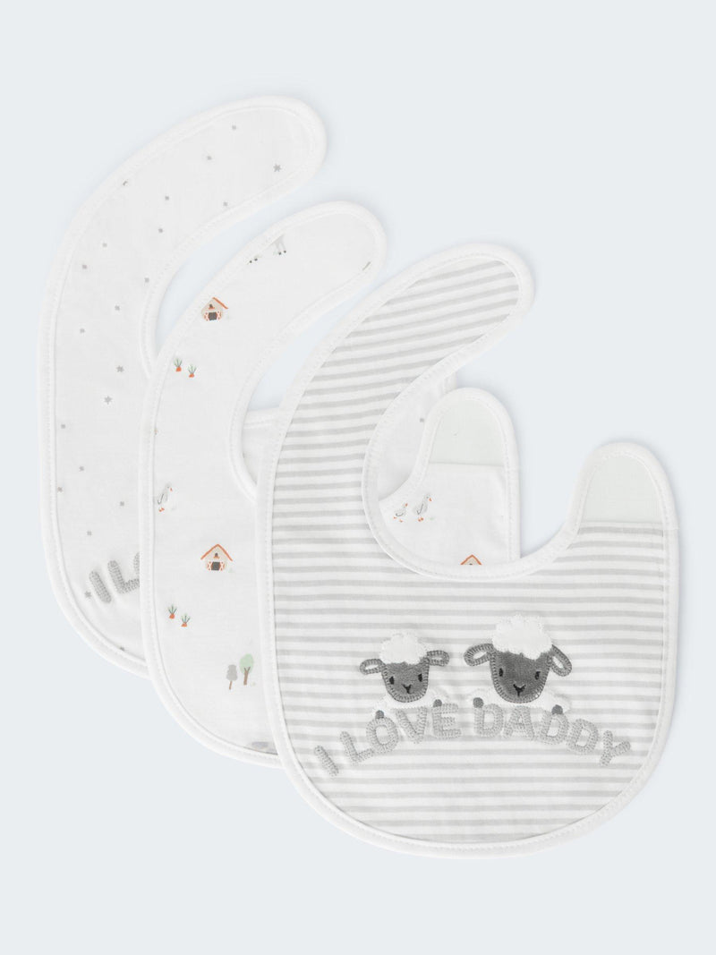 John Lewis baby bib farm print grey pack of 3, UK version