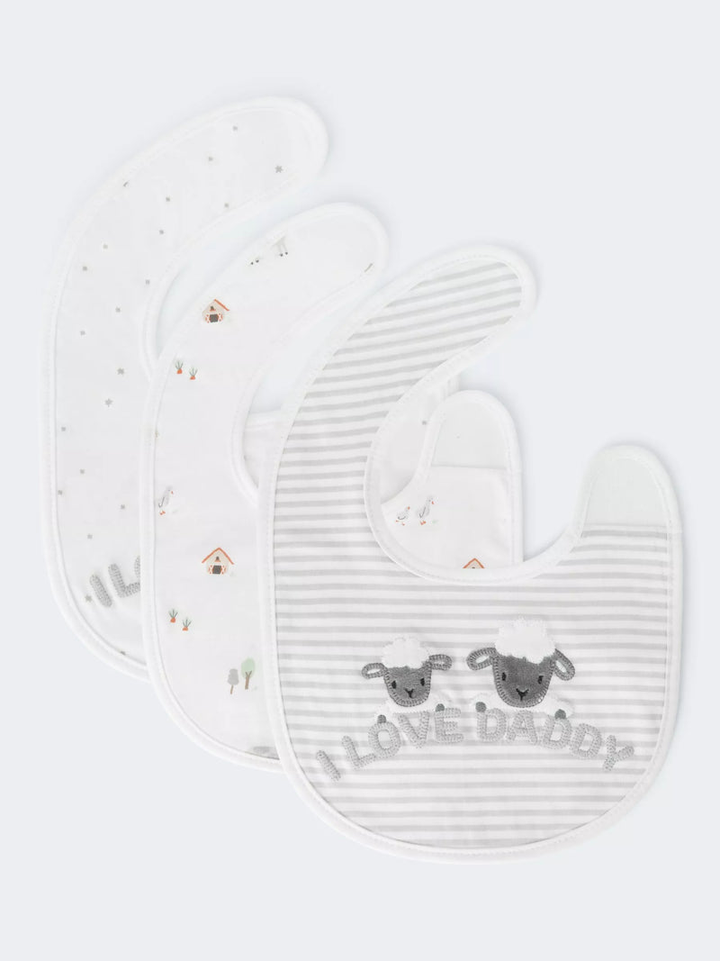 John Lewis baby bib farm print grey pack of 3, UK version