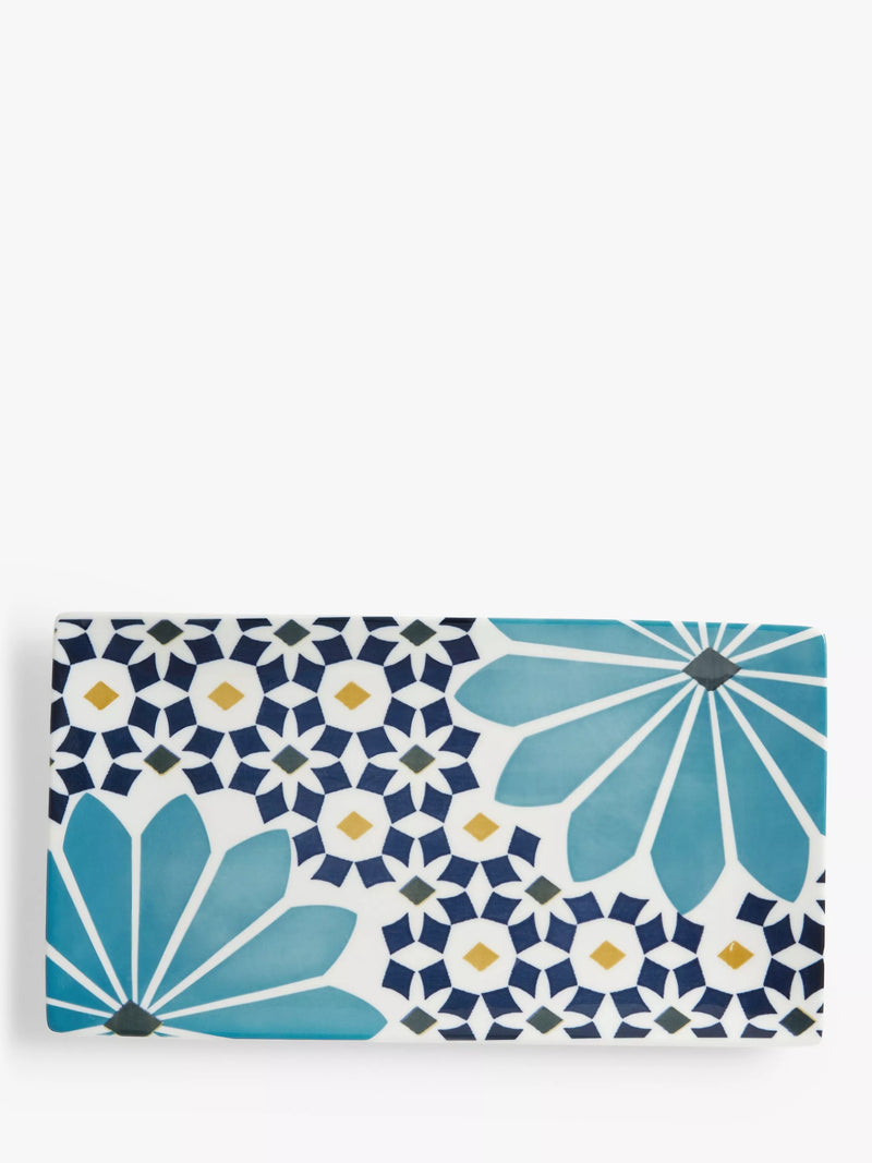 John Lewis fine china rectangular serving platter in blue and multi pattern, 28.5cm, UK version