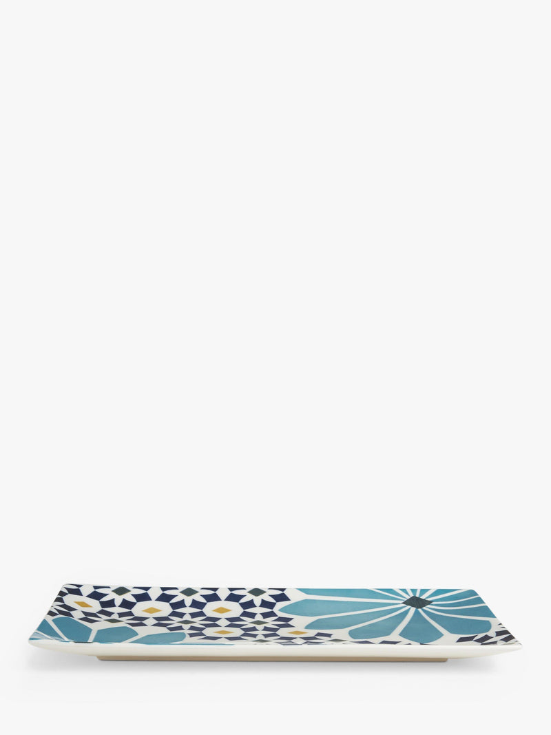 John Lewis fine china rectangular serving platter in blue and multi pattern, 28.5cm, UK version