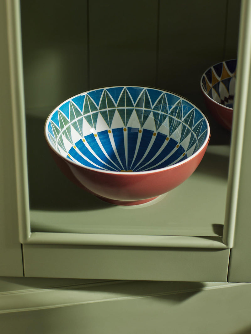 John Lewis Lisbon Fine China Serve Bowl 20cm Red Multi, UK version