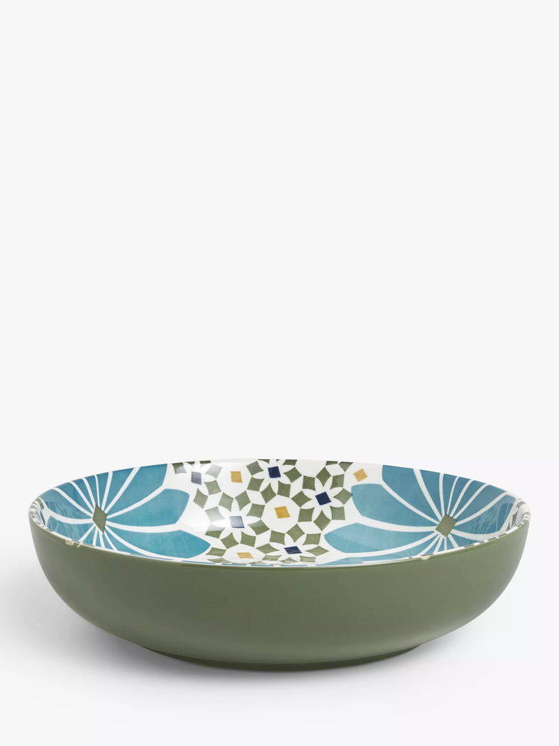 John Lewis fine china serve bowl green multi geometric 30cm - British product