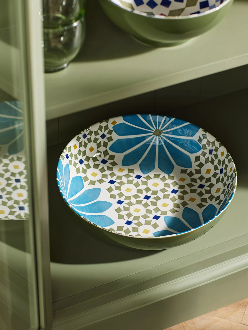 John Lewis fine china serve bowl green multi geometric 30cm - British product