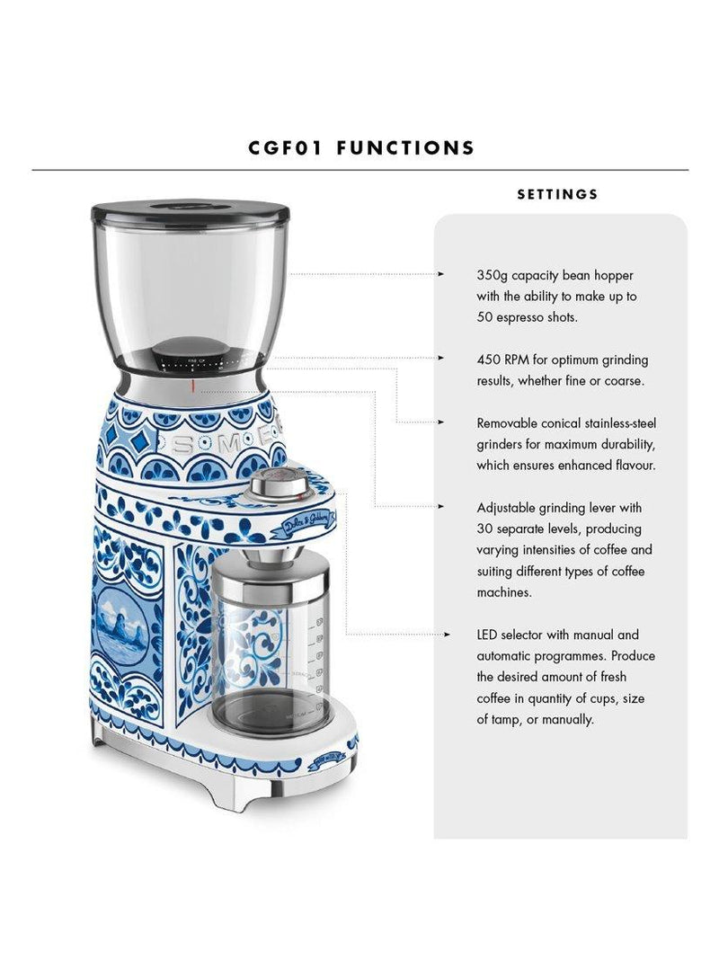 Smeg Dolce & Gabbana coffee grinder blue white - British product