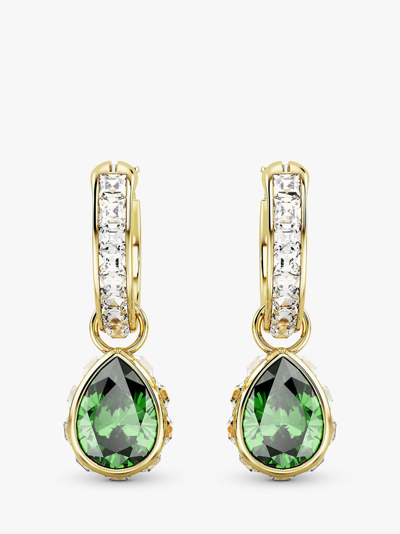 Swarovski Stilla hoop and pear drop earrings gold green, UK version