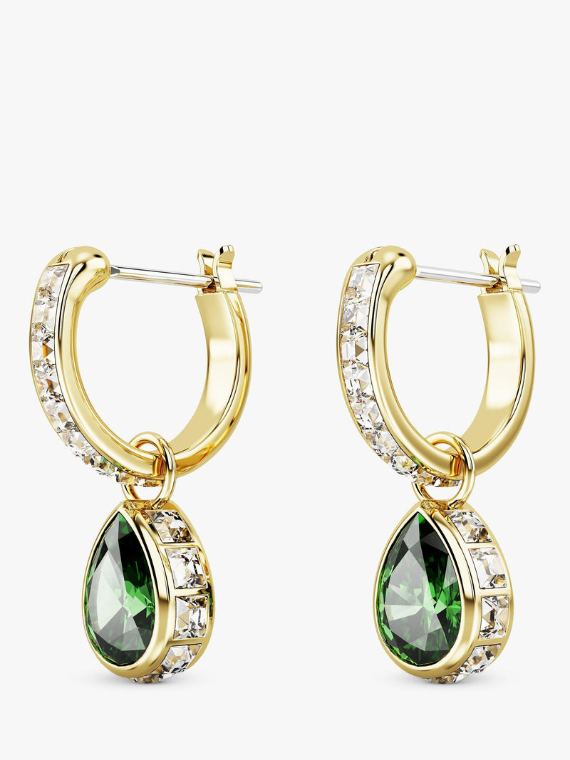 Swarovski Stilla hoop and pear drop earrings gold green, UK version