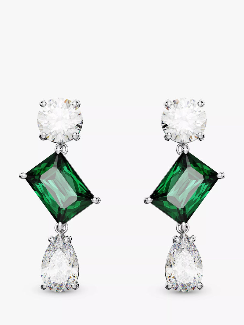 Swarovski drop earrings silver and green crystals, UK version