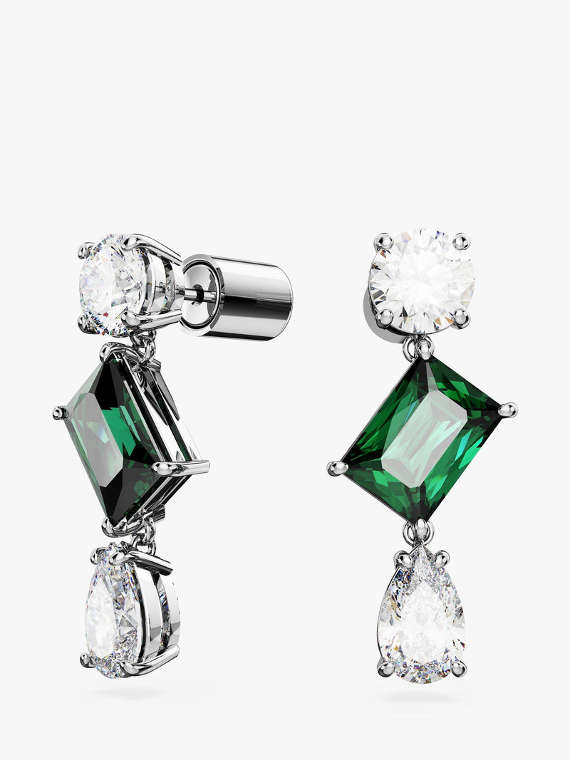 Swarovski drop earrings silver and green crystals, UK version