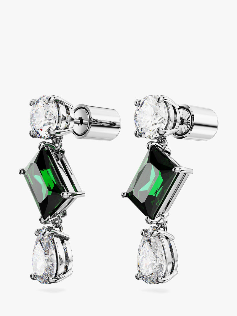Swarovski drop earrings silver and green crystals, UK version