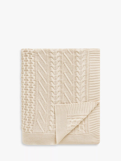John Lewis John Lewis Cable Knit Organic Cotton Throw- Buy online at McGrocer