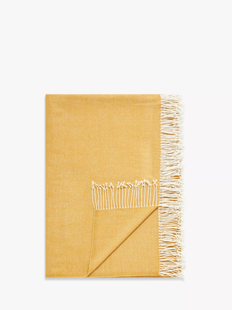 John Lewis Herringbone Throw, Mustard