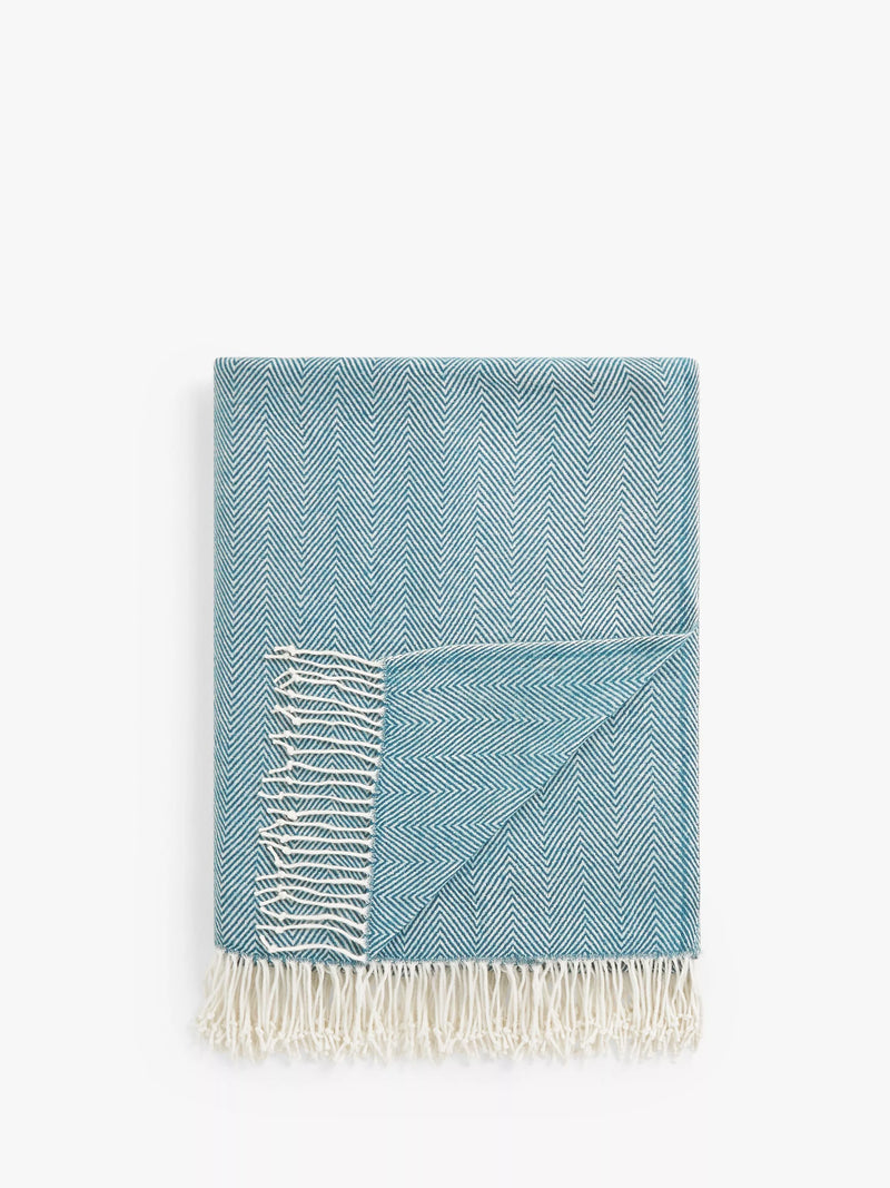 John Lewis Herringbone Throw, Bluestone