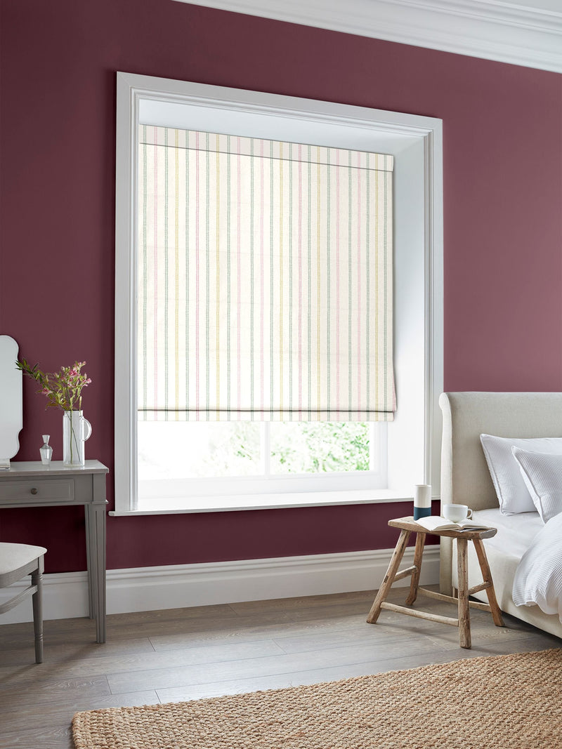 Laura Ashley pale ochre candy stripe cotton roman blind (British brand)