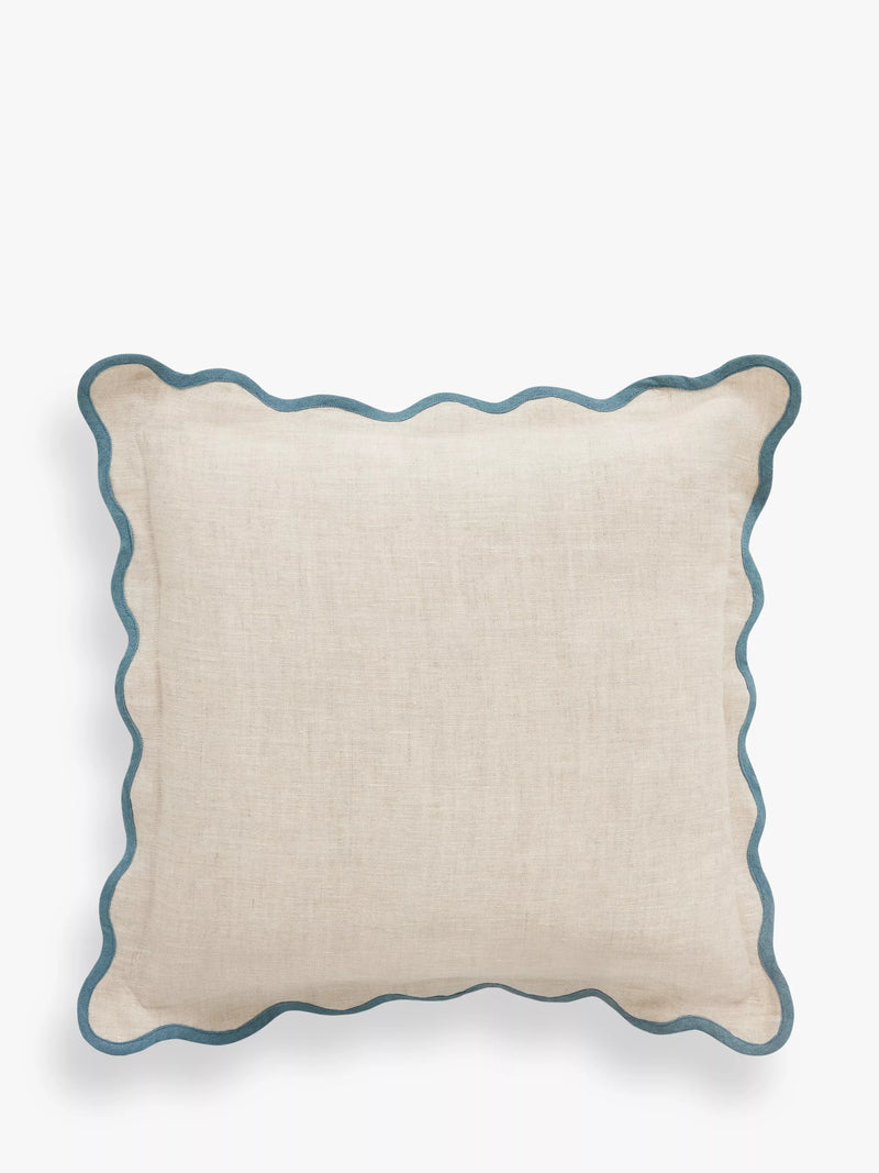 John Lewis Scalloped Linen Cushion - Peacock H45 x W45 cm