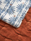 John Lewis reversible quilted cotton velvet bedspread with floral print rust blue, UK version