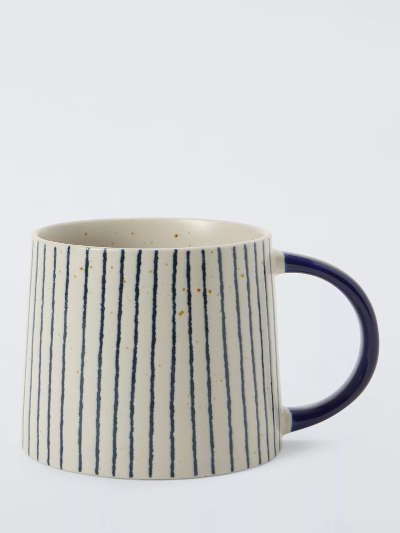 John Lewis stoneware mug vertical stripe blue white 330ml (British brand)