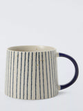 John Lewis stoneware mug vertical stripe blue white 330ml (British brand)