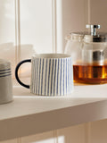 John Lewis stoneware mug vertical stripe blue white 330ml (British brand)
