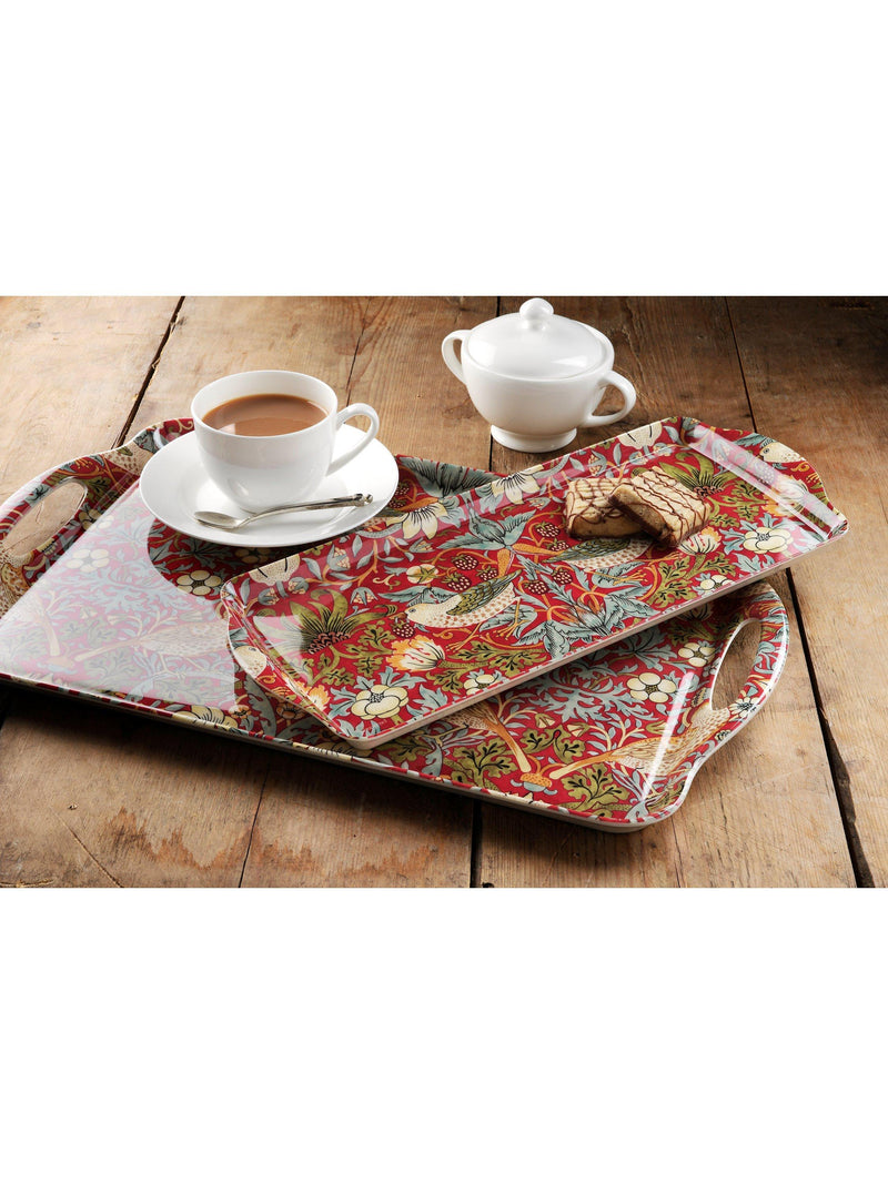 Morris & Co. large handled melamine tray with Strawberry Thief design, imported from the UK