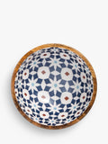 John Lewis mango wood salad bowl with Lisbon tile pattern, 24cm, Natural/Blue, UK version