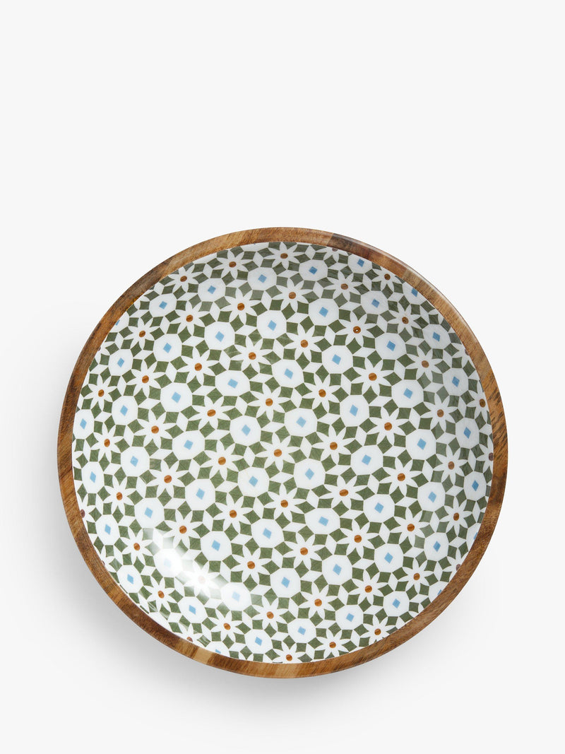 John Lewis serving bowl with Lisbon tile print, 38cm in mango wood, UK version