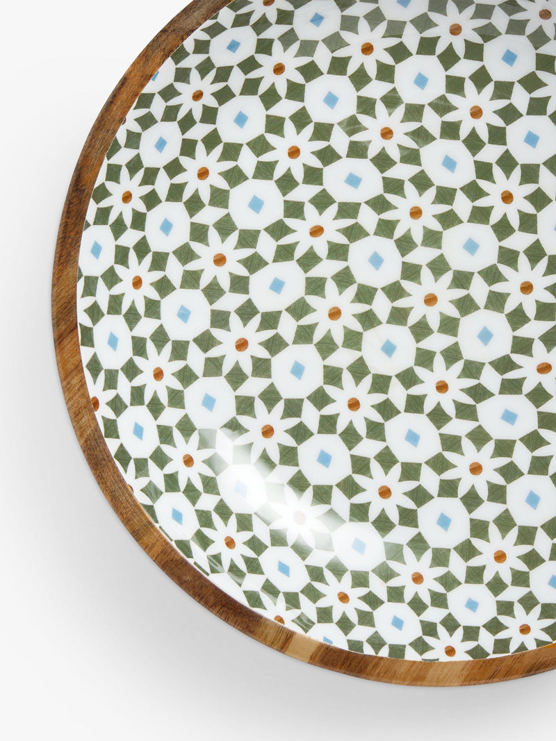 John Lewis serving bowl with Lisbon tile print, 38cm in mango wood, UK version