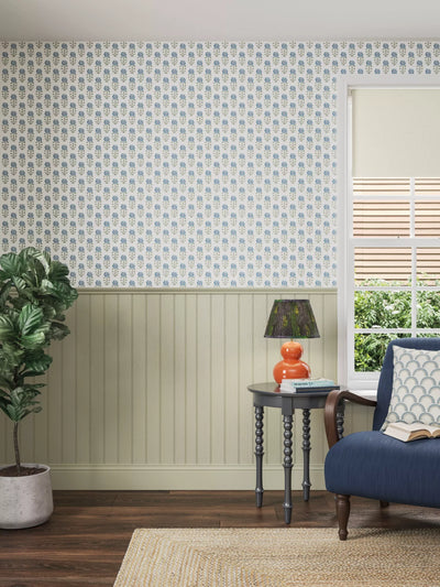 John Lewis John Lewis Aria Wallpaper Lake Blue Floral Sprig Wallpaper 0.5m x 10m Roll- Buy online at McGrocer