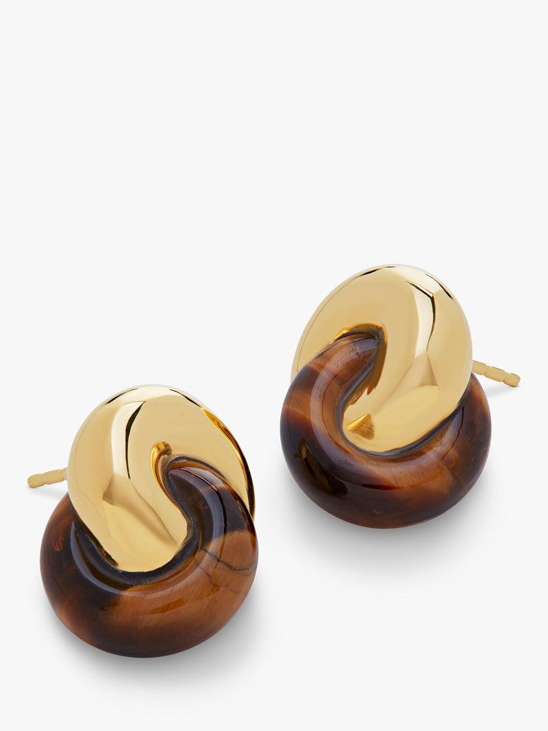 Monica Vinader tiger's eye stud earrings gold vermeil, UK version