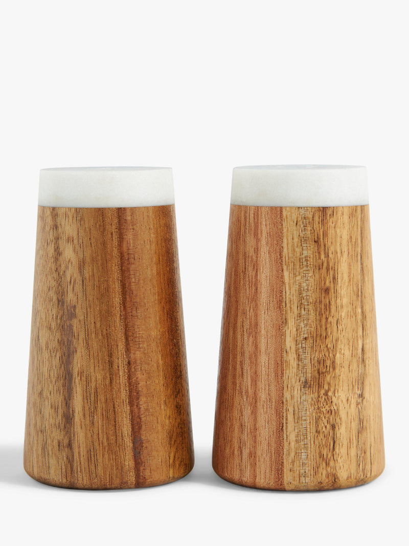 John Lewis salt and pepper shaker set acacia wood and marble, UK version