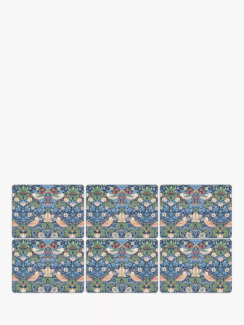 Morris & Co. Strawberry Thief Pure Morris Cork-Backed Placemats, Set of 6