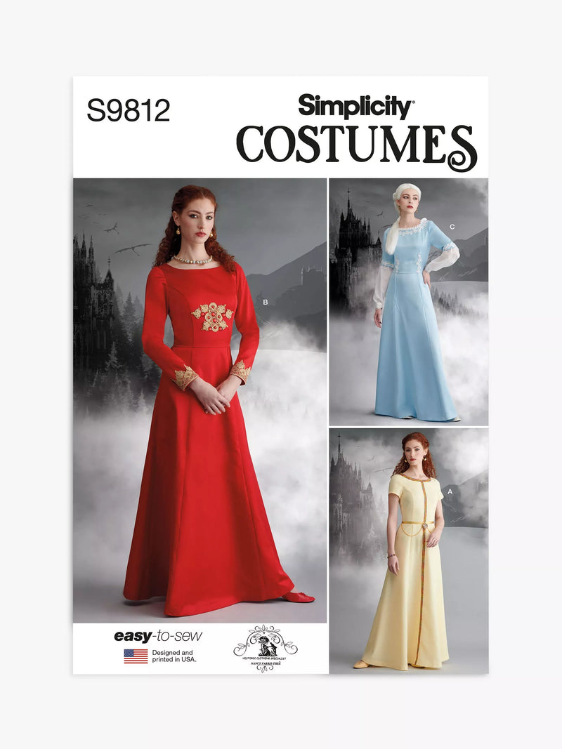 Simplicity sewing pattern medieval dress costume S9812, UK version
