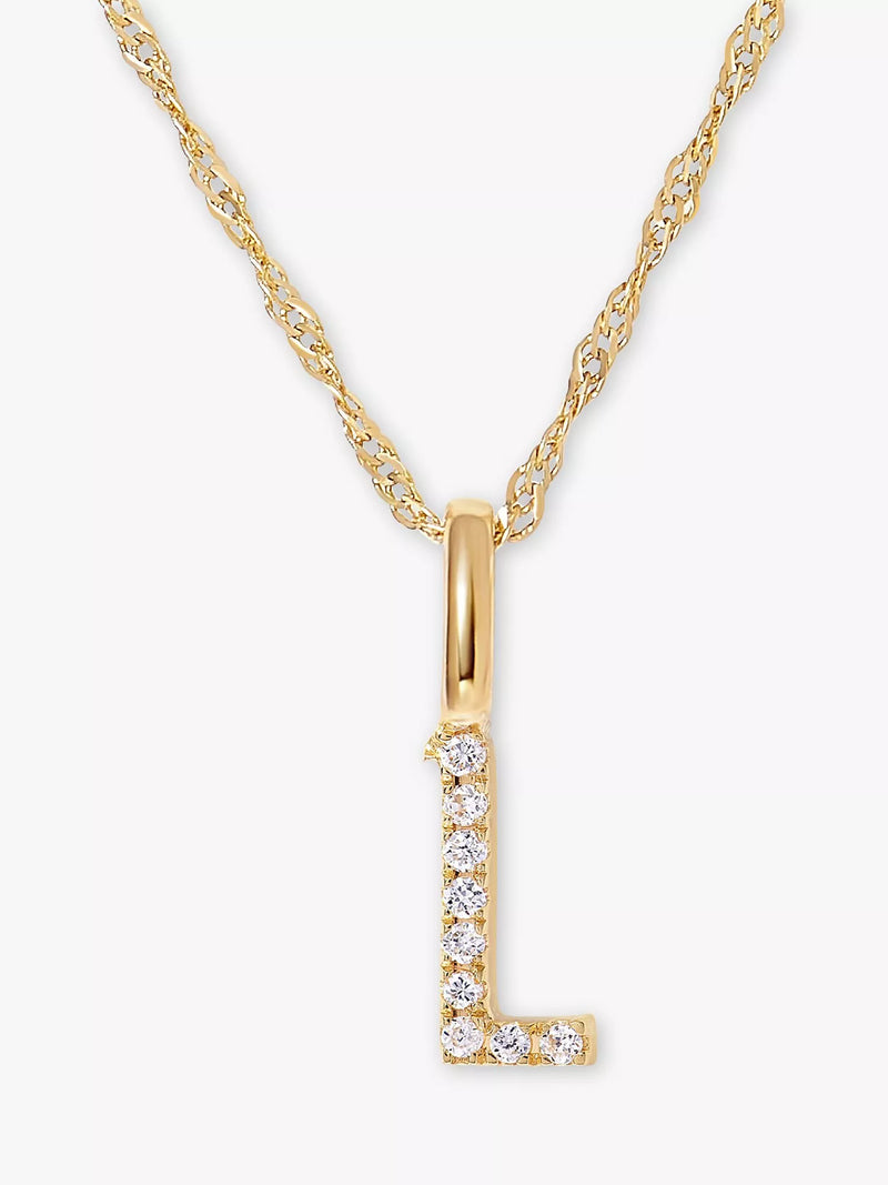 Edge of Ember 14ct Gold Diamond Initial Pendant Necklace, L