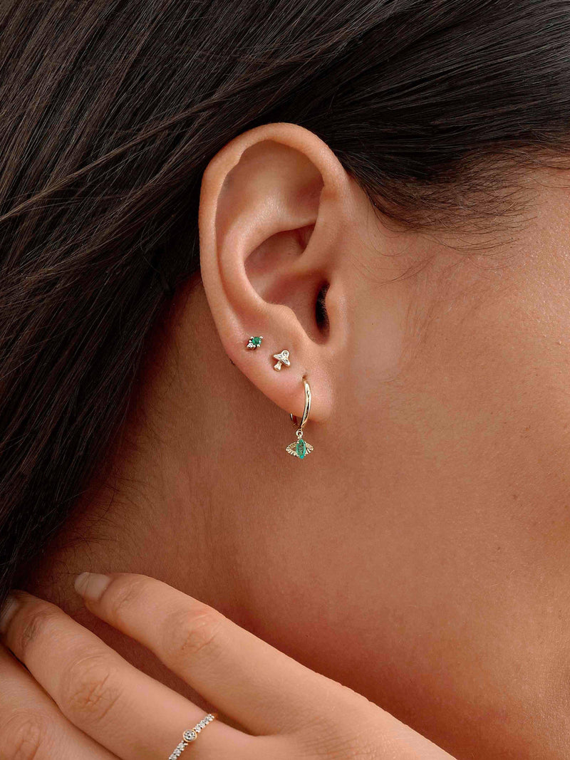 Edge of Ember 14ct gold emerald evil eye hoop earrings, UK version