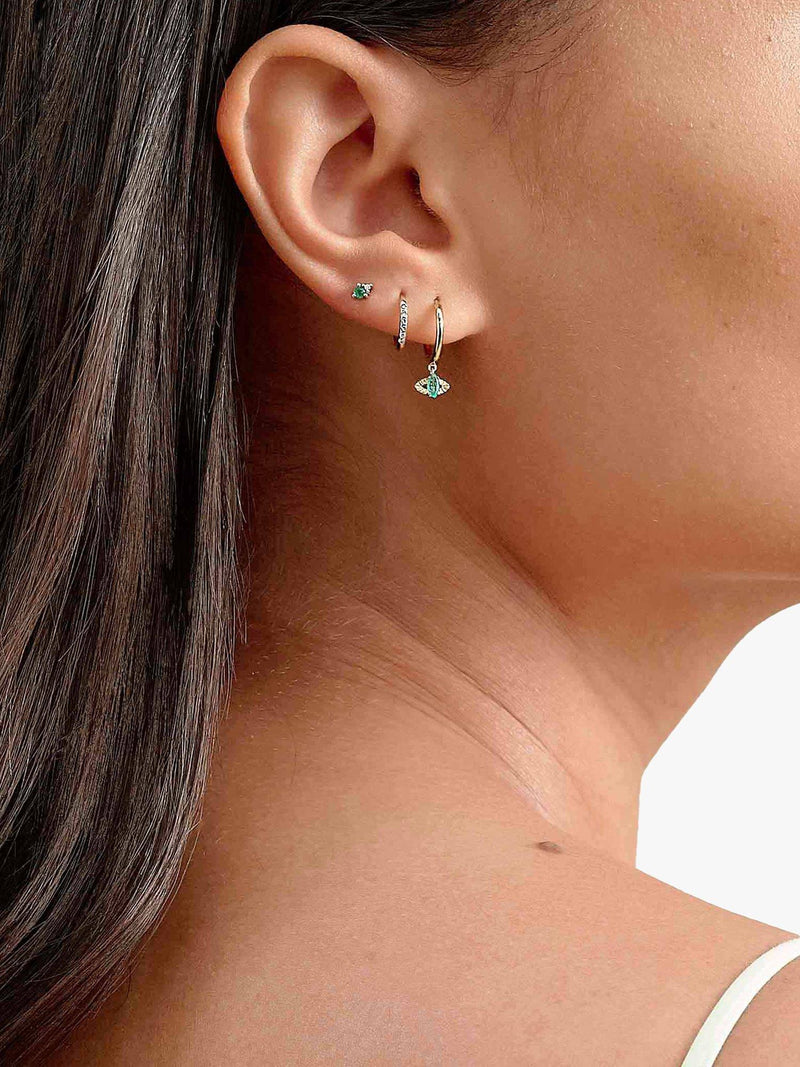 Edge of Ember 14ct gold emerald evil eye hoop earrings, UK version
