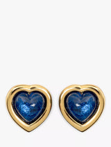 John Lewis Eclectica Pre-Loved 22ct Gold Plated Heart Clip-On Earrings with Cabochon Stones, Circa 1980s- Buy online at McGrocer