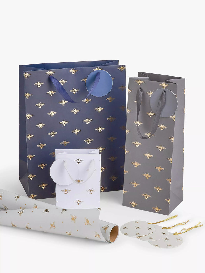 John Lewis bee print gift bag with ribbon handles, UK version