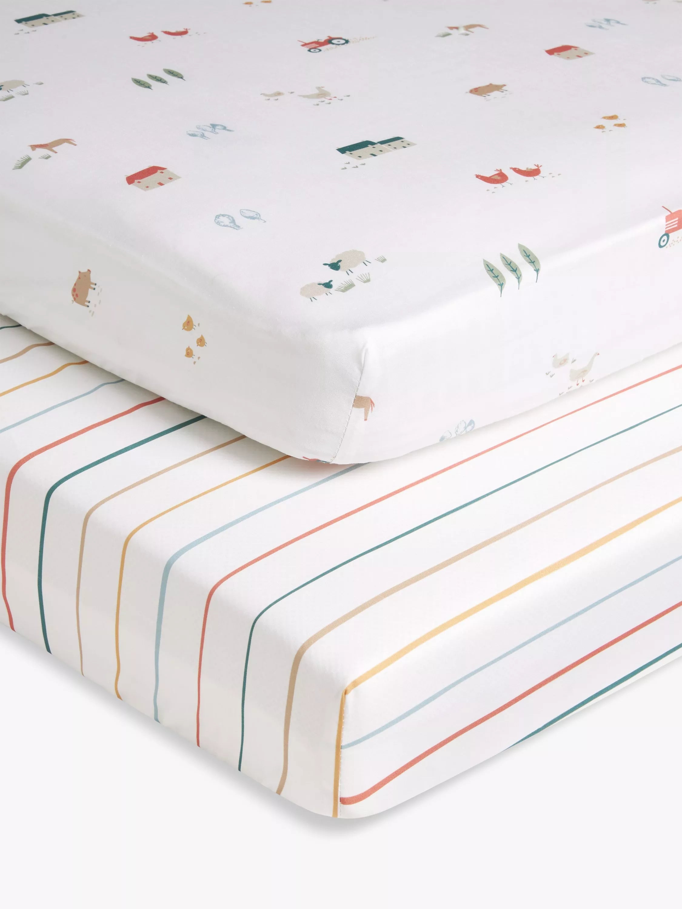 John Lewis Little Farm Cotton Fitted Baby Sheet, Pack of 2, Cotbed (70 x 140cm) - McGrocer