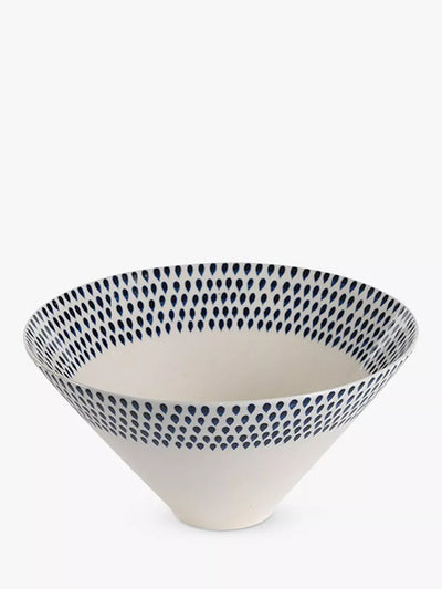 John Lewis nkuku Indigo Drop Ceramic Serving Bowl, Cream/Indigo, 25cm- Buy online at McGrocer