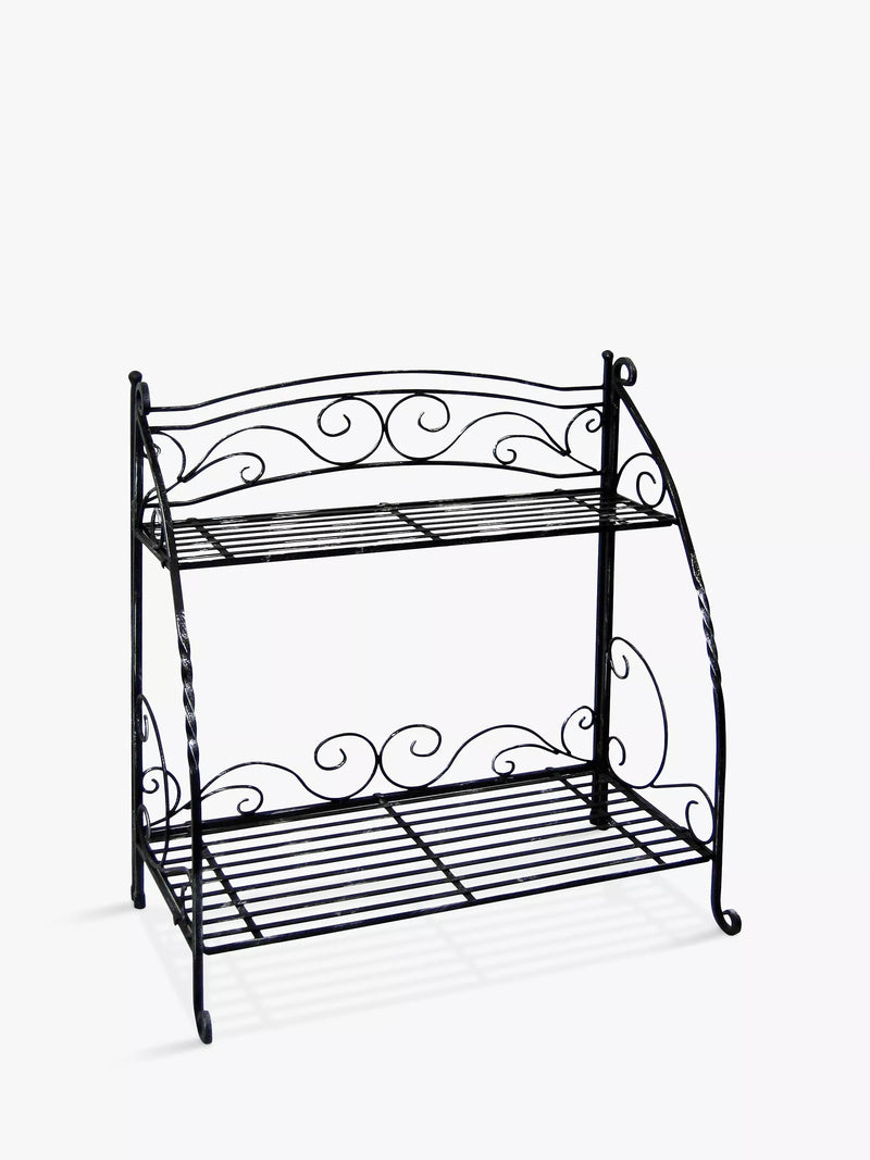 VegTrug folding swirl steel plant stand with two shelves, imported from the UK