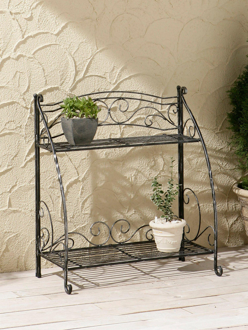 VegTrug folding swirl steel plant stand with two shelves, imported from the UK