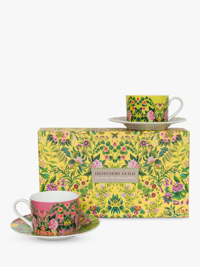 Designers Guild porcelain cup and saucer set with Ikebana floral design, 220ml - British product